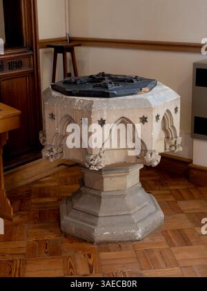 Die Schriftart, St. David`s Church, Moreton-in-Marsh, Gloucestershire, England, UK Stockfoto